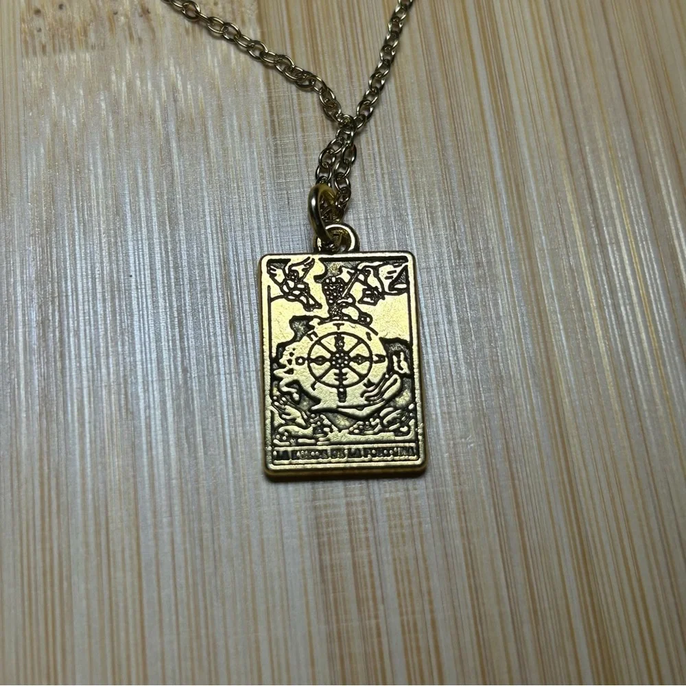 The Wheel of Fortune Tarot Card Gold Pendant Necklace - Picture 3 of 4